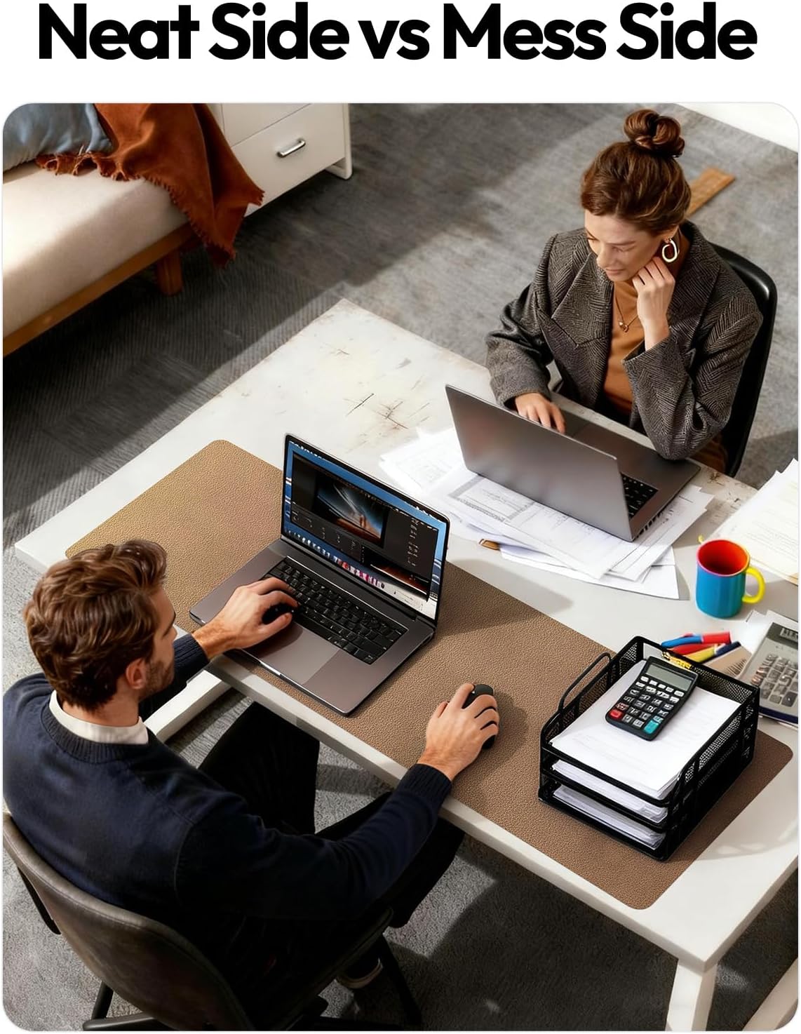 YSAGi Leather Desk Protector, Office Mat, Large Mouse Mat, Non-Slip PU Leather Blotter, Laptop Desk Pad, Waterproof Writing Pad for Office and Home (Bronze, 23.6 x 13.8)